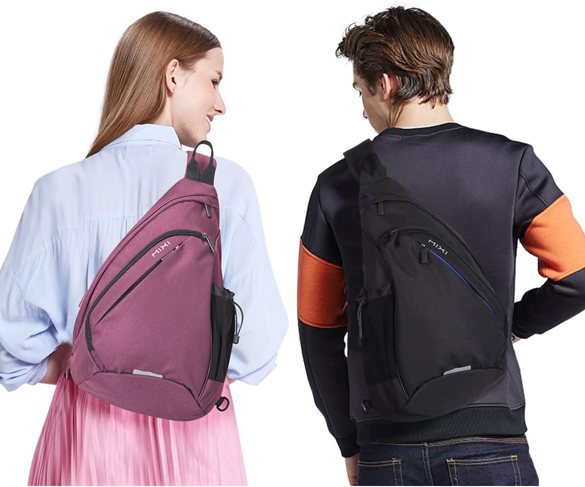 mixi Sling Bag Men Backpack Unisex One Shoulder Bag Hiking Travel Backpack Crossbody with USB Port for Men Women Versatile Casual Daypack-17 inch,Purple