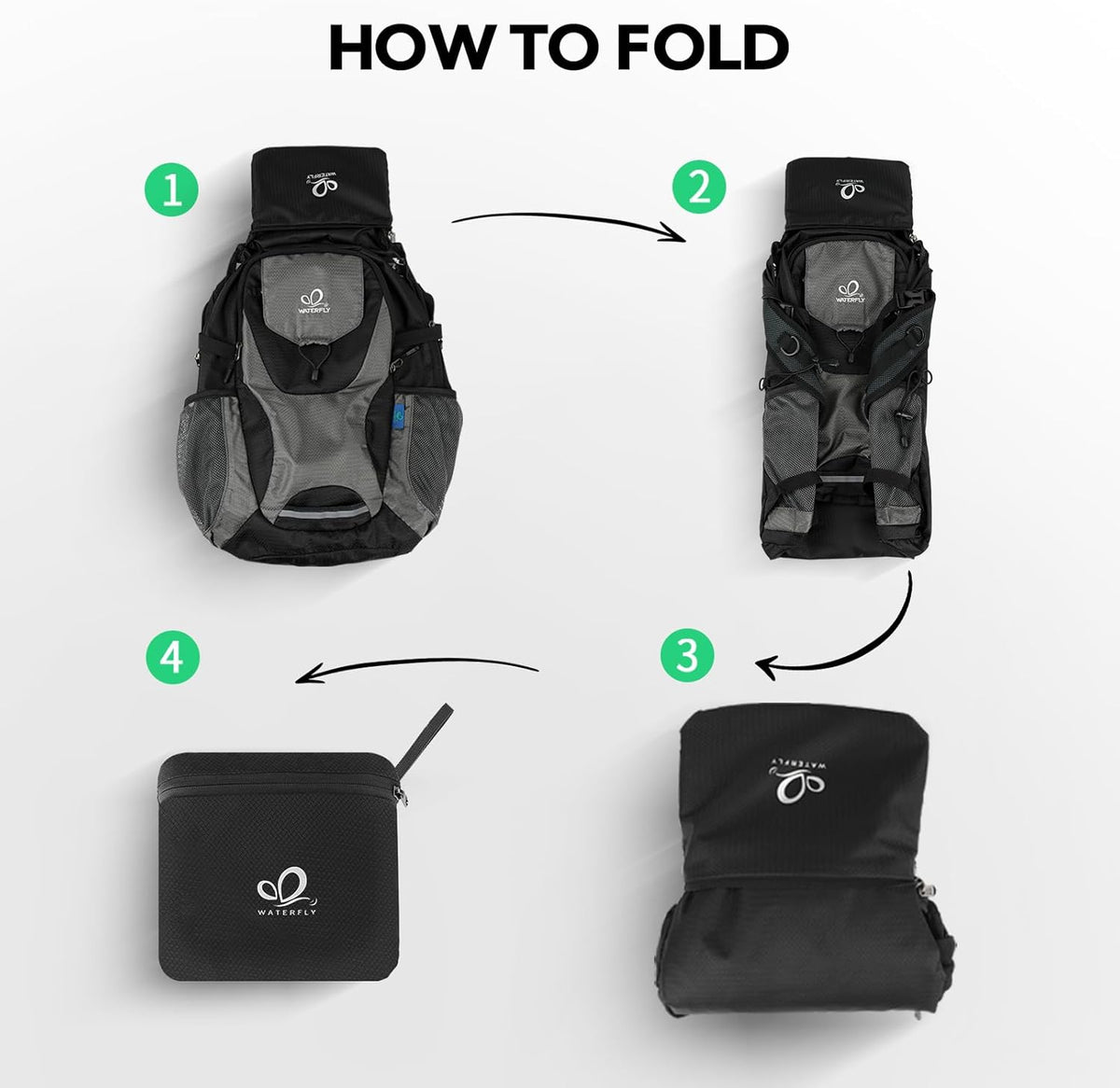 WATERFLY Lightweight Packable Hiking Backpack: 30L Foldable Travel Daypack Ultralight Camping Day Pack for Woman Man