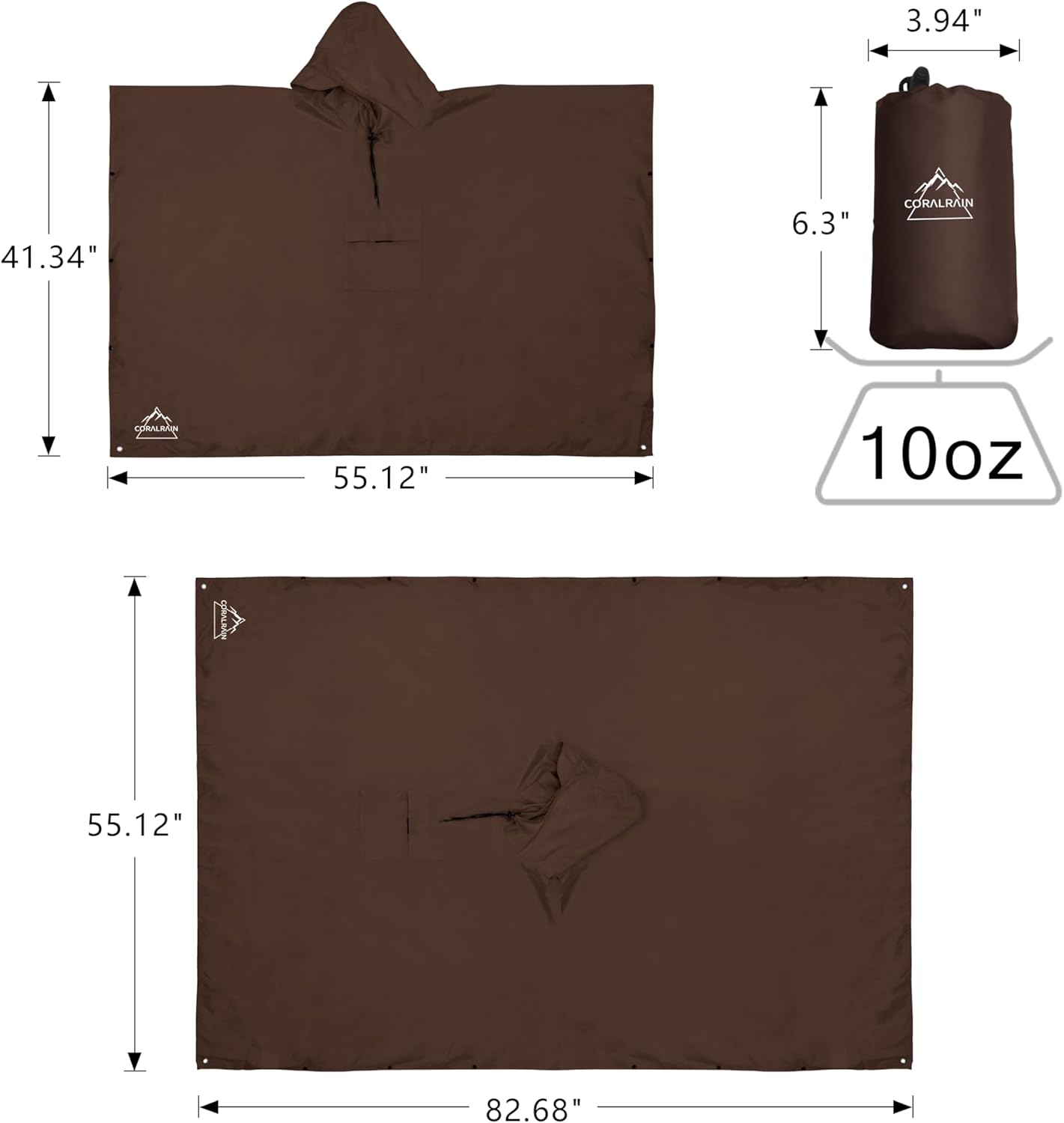 Coralrain Hooded Rain Poncho Lightweight Waterproof Unisex Raincoat Jacket with Pocket for Men Women Adult