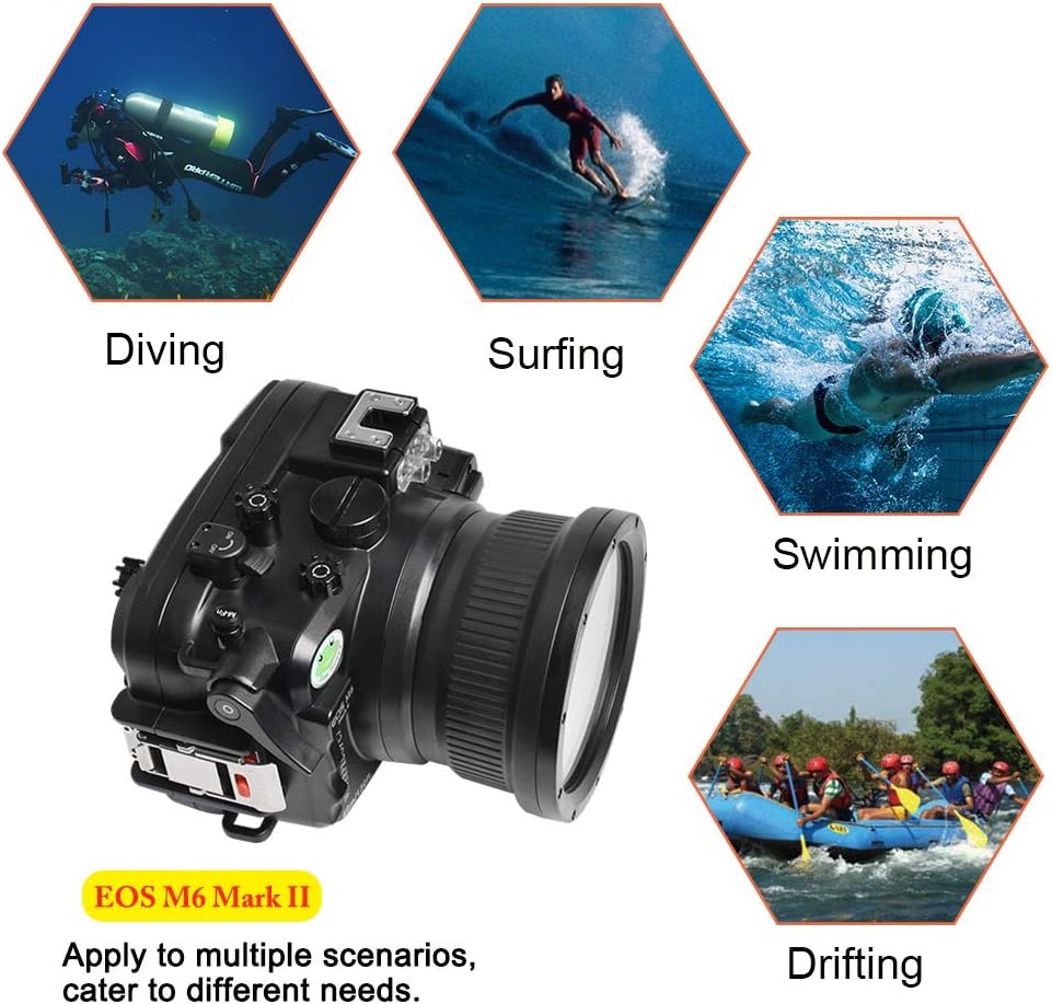 Sea frogs Underwater Camera Case Compatible with Canon EOS M6 Mark II 15-45MM 18-55MM IPX8 40m/130ft Maximum Diving Depth Waterproof Camera Housing for Diving, Surfing, Rowing, Skiing