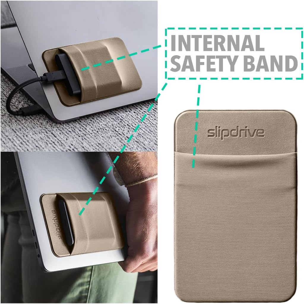 Slipdrive - Portable Hard Drive Sleeve for Laptop - SSD Solid State Drive - Reusable Adhesive - 5β x 3.2β Stick on External Hard Drive Carrying Case - Travel Pocket Pouch (Small, Sand Stone)