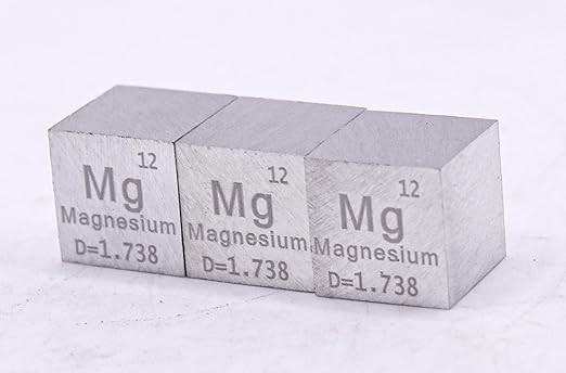 0.39" 10mm Magnesium Metal Cube Mg up to 99.9% Pure Periodic Table Element Engraved Density Collection Science Education Display Block Cube + Acrylic Case Box - 1PC