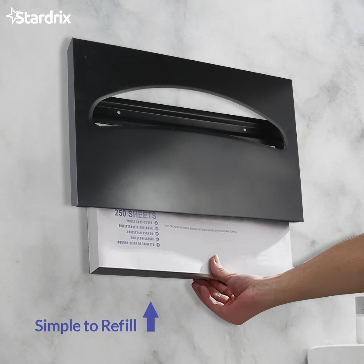 Stainless Steel Toilet Seat Cover Dispenser, Wall Mount Single or 1/2 Fold Large Capacity Toilet Seat Covers Holder for Commercial and Residential, Matt Black
