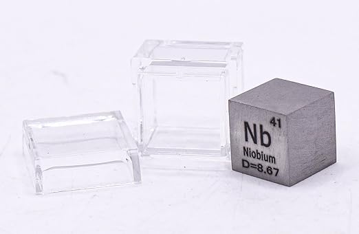 0.39" 10mm Niobium Metal Cube Nb up to 99.9% Pure Periodic Table Element Engraved Density Collection Science Education Display Block Cube + Acrylic Case Box - 1PC