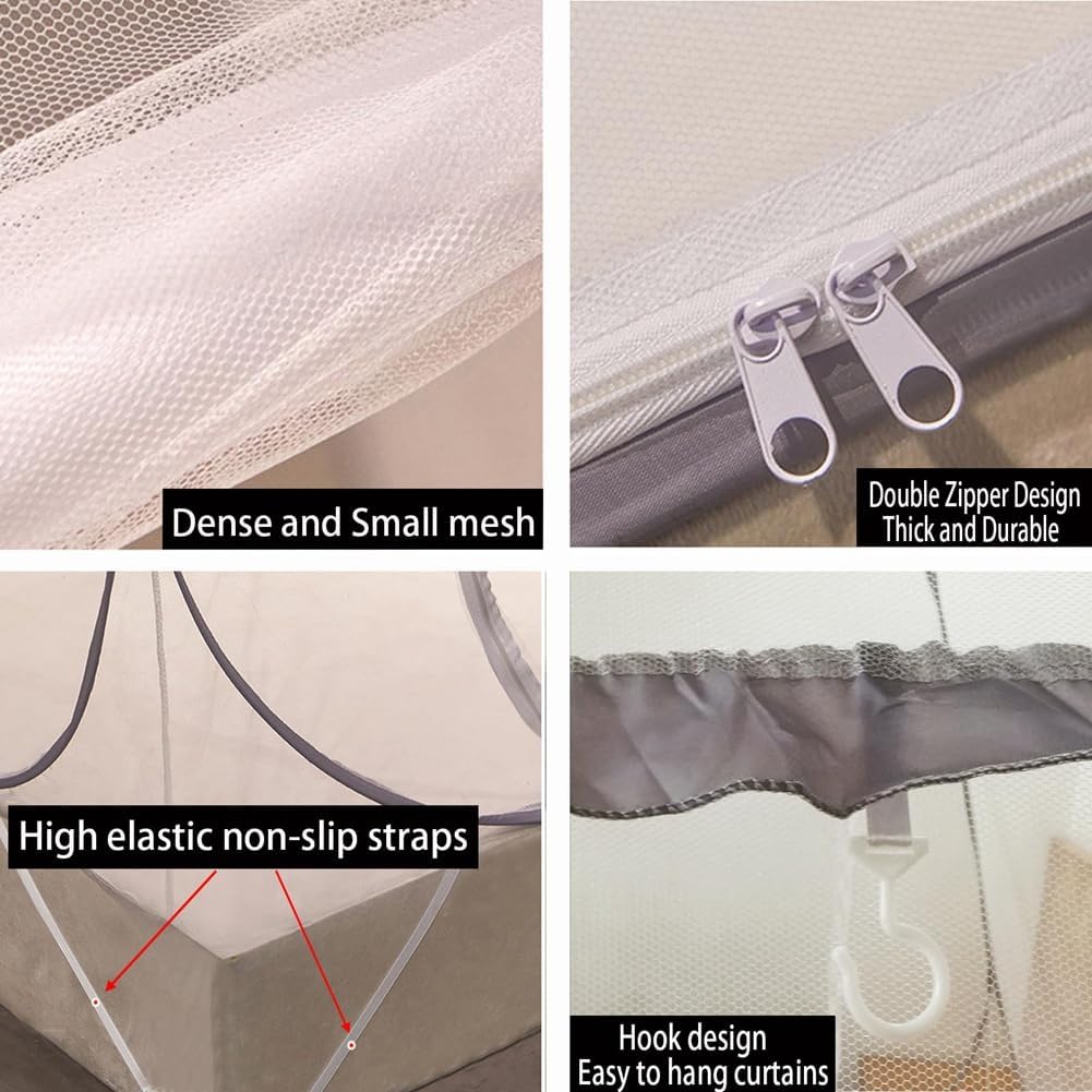 Pop-Up Mosquito Net Tent for Beds Portable Folding Canopy with Net Bottom, Fits Twin to King Size 79x71x59inch, Easy Install Wash for Baby Adults, Indoor Outdoor Use (Blue-Queen Bed)