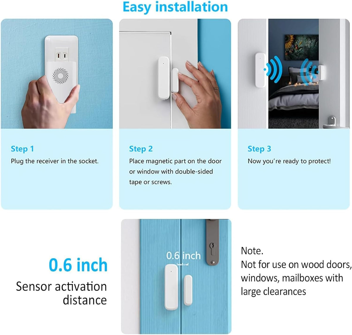 Wireless Door Chime for Business Entering, Door Open Alarm for Kid/Toddler Home Safety (500ft Range 51 Ringer) Door Dinger Buzzer Alert, 1 Receiver +2 Sensor