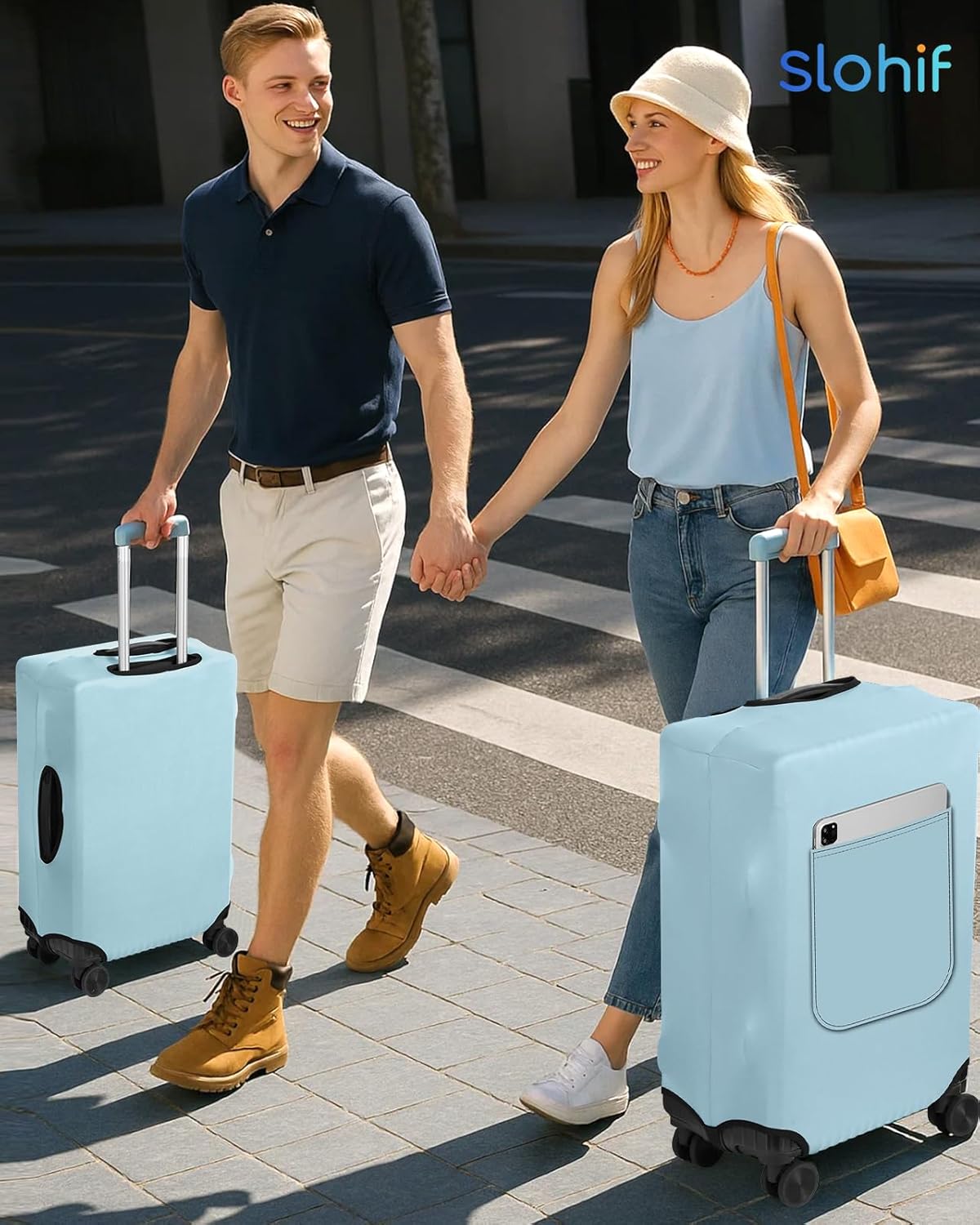 Slohif Luggage Cover for Suitcase Tsa Approved Protector - Luggage Sleeve Suit Case Cover Travel Stretch Large Baggage Case Protective Washable Fit 26-28 Inch Light Blue