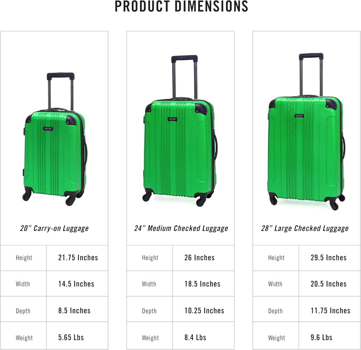 Kenneth Cole REACTION Out of Bounds Lightweight Hardshell 4-Wheel Spinner Luggage, Kelly Green, 2-Piece Set (20" & 28")