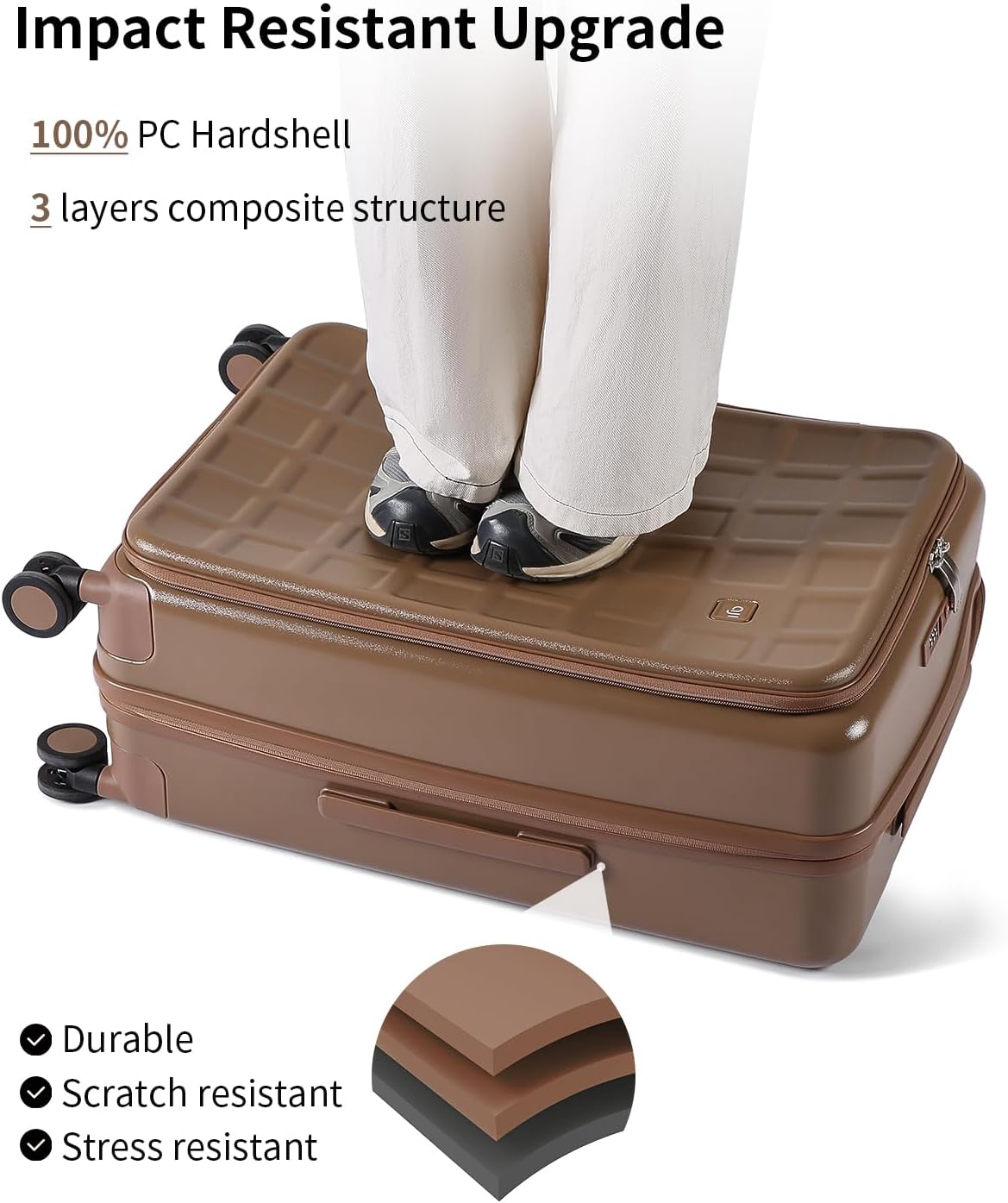 aji Expandable Top Opening 24 Inch Checked Luggage with Spinner Wheels, Large Suitcase with TSA Lock, Hard Shell Travel luggage Suitcases for Men Women, for 12+Days Travel, Chocolate Brown