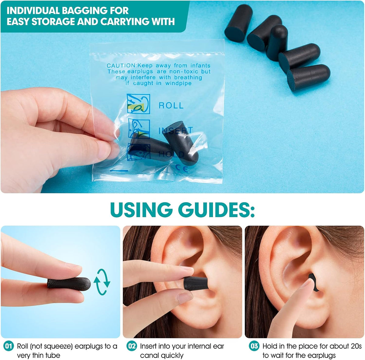 200 Pairs Earplugs for Noise Cancelling Individual Bagged Foam EarPlugs for Sleeping Work Snoring Sound Blocking Construction Loud Noise Reducing Earplugs Black Color