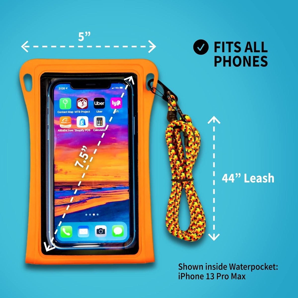 Waterproof Phone Pouch w/Long Lanyard | IPX8 Adventure Grade Cellphone Dry Bag Case, Fits iPhone 15 Pro Max,14 Pro Max, 13 Pro Max, XS, XR, Galaxy S21, for Snorkeling, Kayaking, Cruise Orange