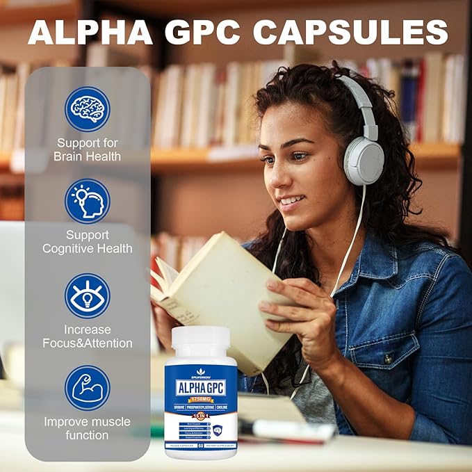 15-in-1 Alpha GPC Supplement with Phosphatidylserine, Uridine, L-Theanine, Lion's Mane Mushroom, 60 Capsules