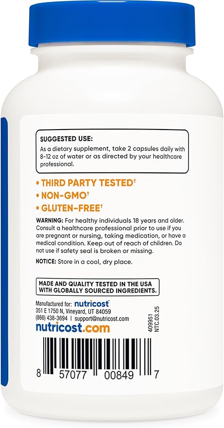 Nutricost L-Citrulline 500mg, 120 Capsules - Gluten Free, Non-GMO, 1000mg Per Serving (60 Serv)