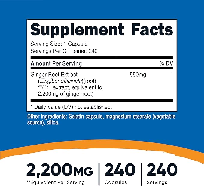 Nutricost Ginger Root Extract 2,200mg, 240 Capsules - Gluten Free, Non-GMO, 550mg of 4:1 Extract