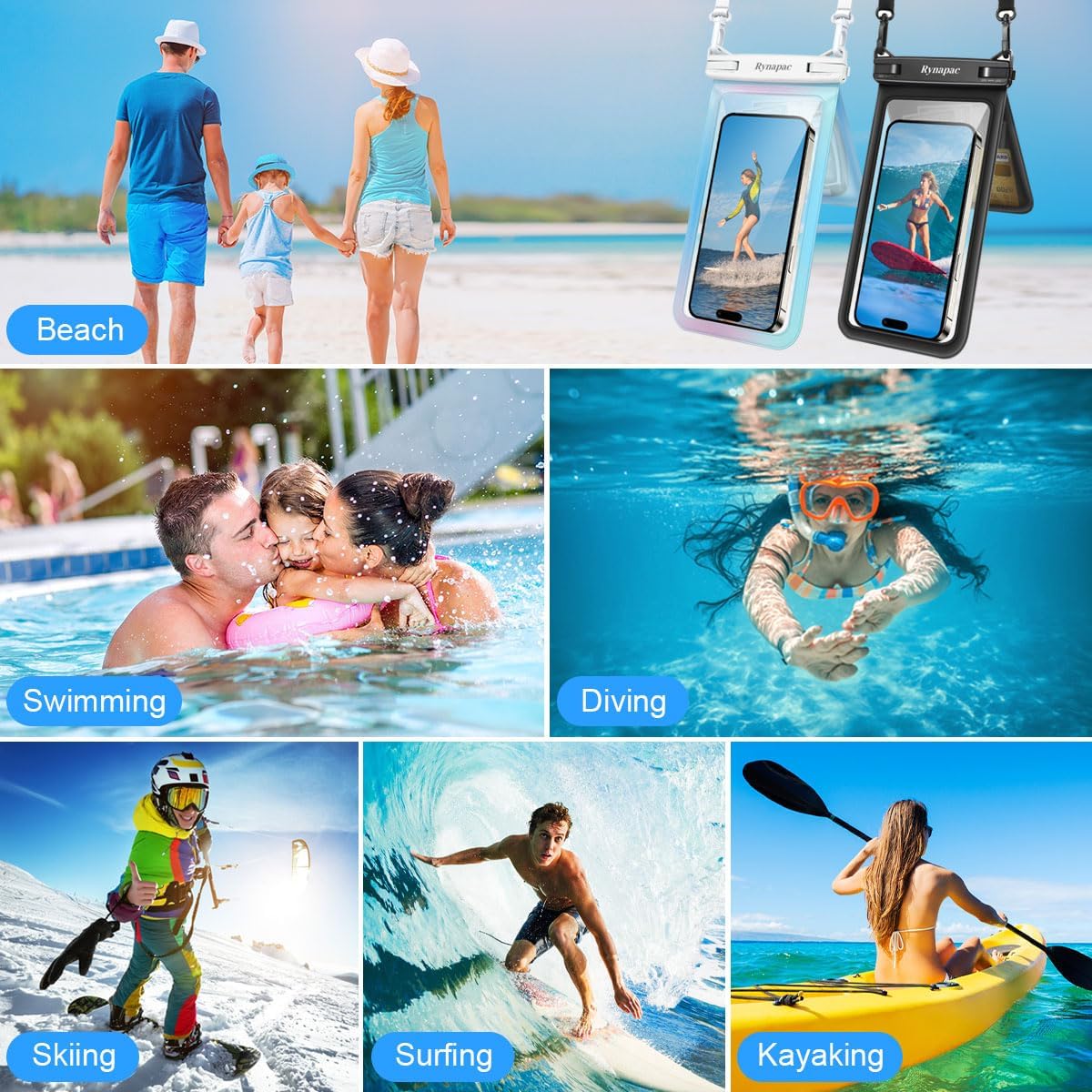 Double Space Waterproof Phone Pouch, 2 Pack Waterproof Phone Case with Lanyard for iPhone 16 15 Pro Max Galaxy S23 Pixel 7a up to 8.5ββ, Cellphone Dry Bag for Beach Vacation Travel Cruise Essentials