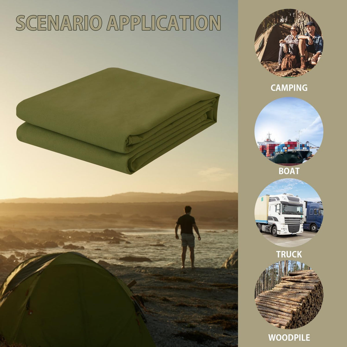 FoundGo Canvas Tarp 8x12ft Heavy Duty Waterproof Tarps with Grommets, UV Resistant, 22 Mil Tarpaulin,14 oz Durable Cloth Covers for Car, Roof, Boat, Camp, Canopy, Woodpile with Ropes-Moss