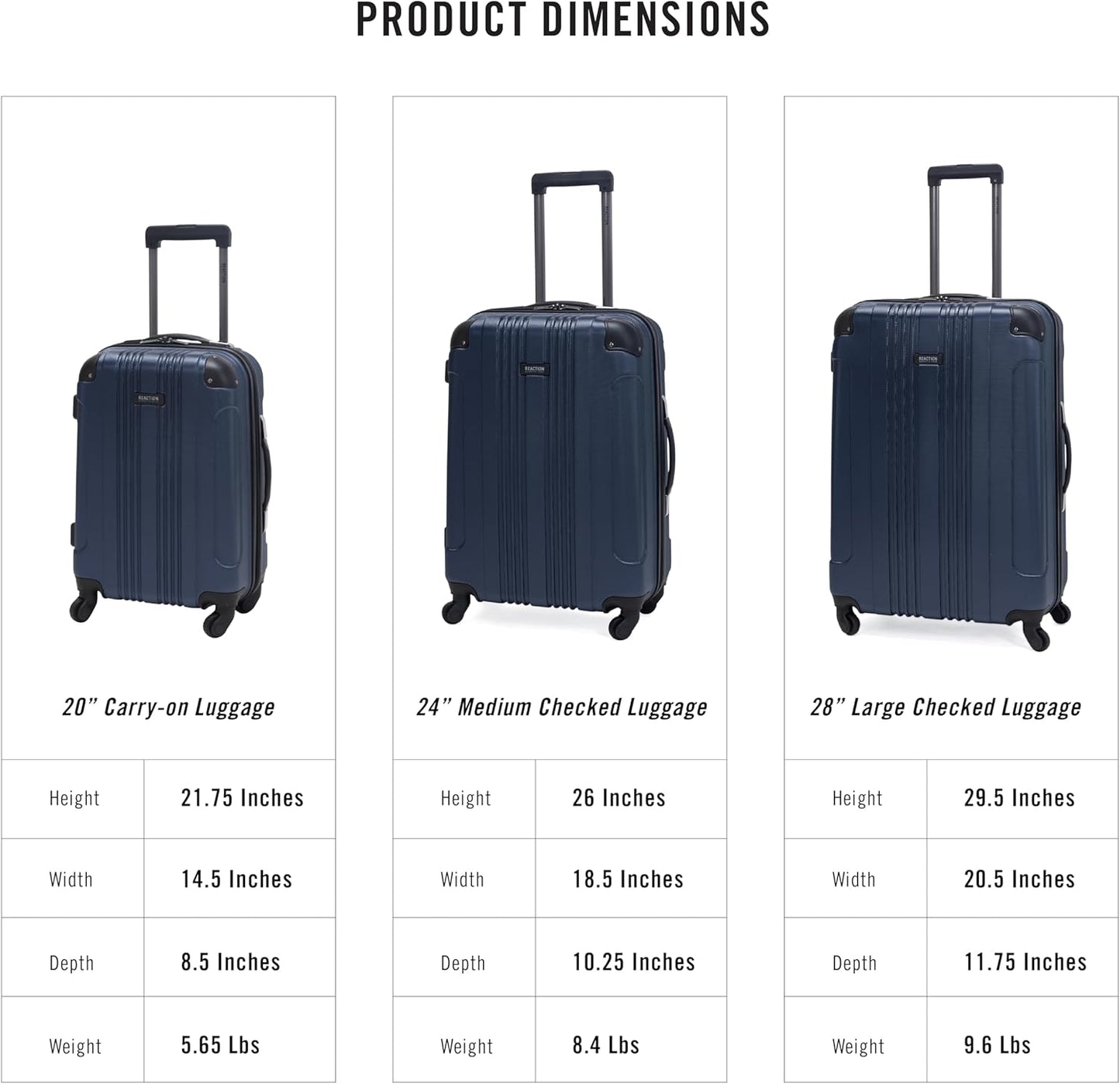 Kenneth Cole REACTION Out of Bounds Lightweight Hardshell 4-Wheel Spinner Luggage, Naval, 24-Inch Checked