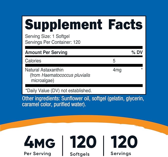 Nutricost Astaxanthin 4mg, Gluten Free and Non-GMO, 120 Softgels (4 Month Supply)