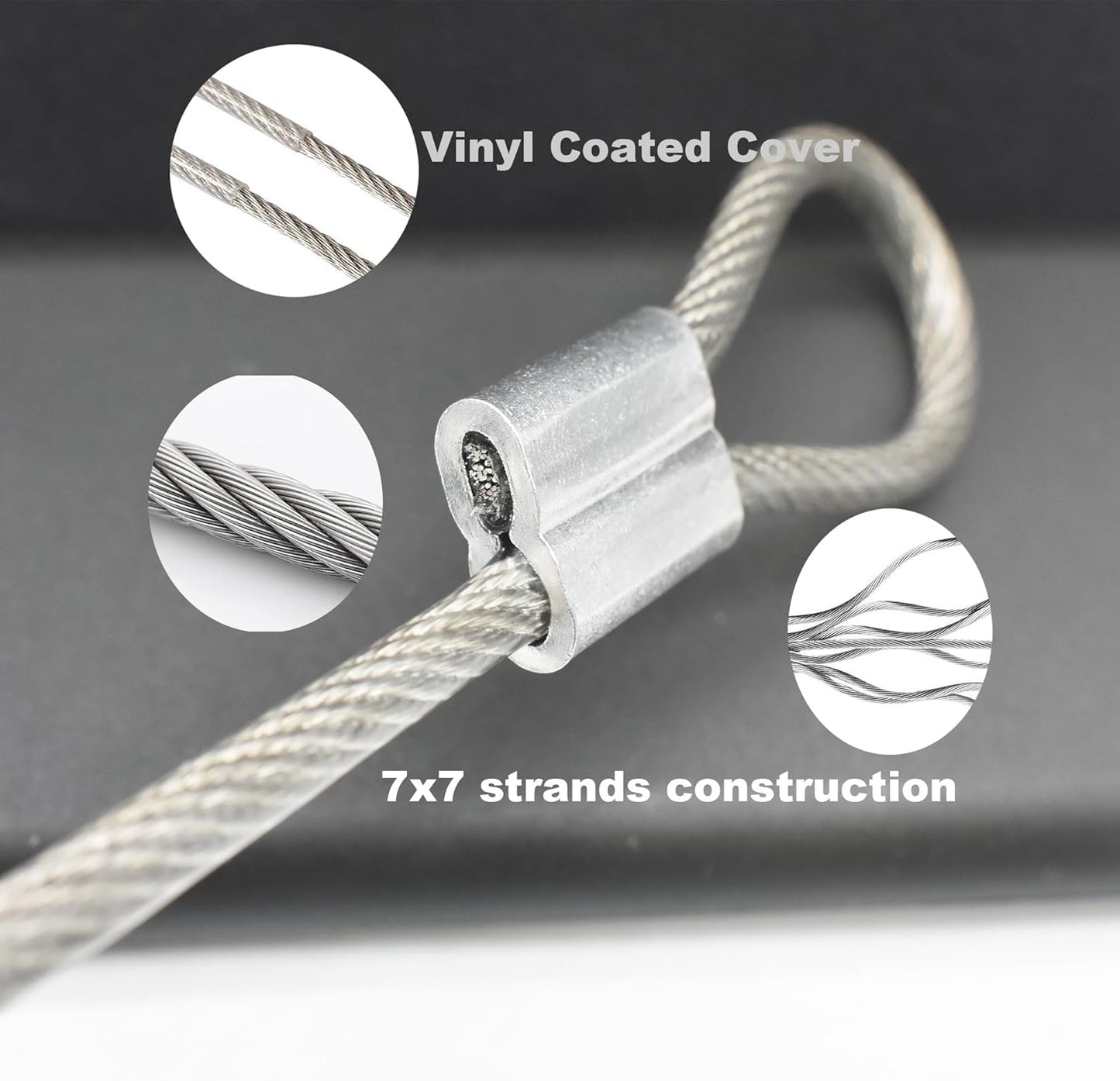 5 Pcs 4mm Wire 24 inch Vinyl Coated Stainless Steel Cable with Loops Short Wire Rope Lanyard Lock Security Chain Link for Outdoor Gates, Clear(4mm x 24inch)