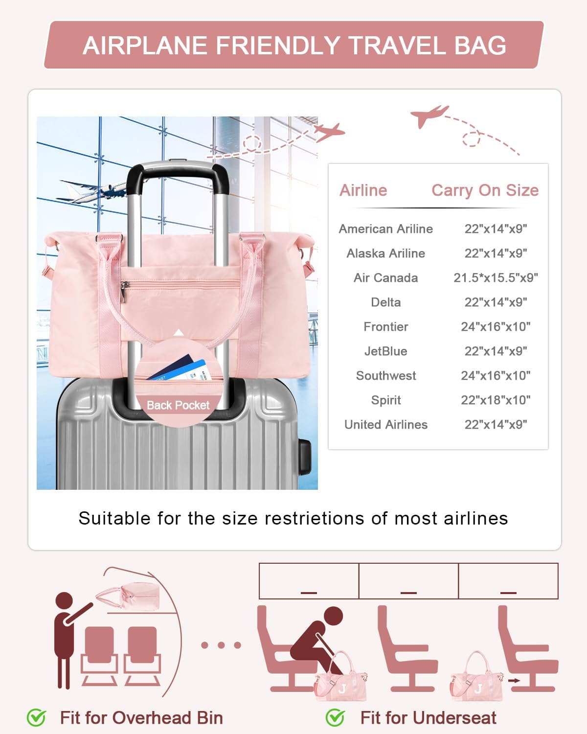 Initial Travel Duffel Bag Sports Gym Bag for Girls Teen Birthday Gifts,Pink Personalized Weekender Bag Carry On Tote Bags for Women Men,Waterproof Overnight Luggage Bag with Trolley Sleeve(Letter J)