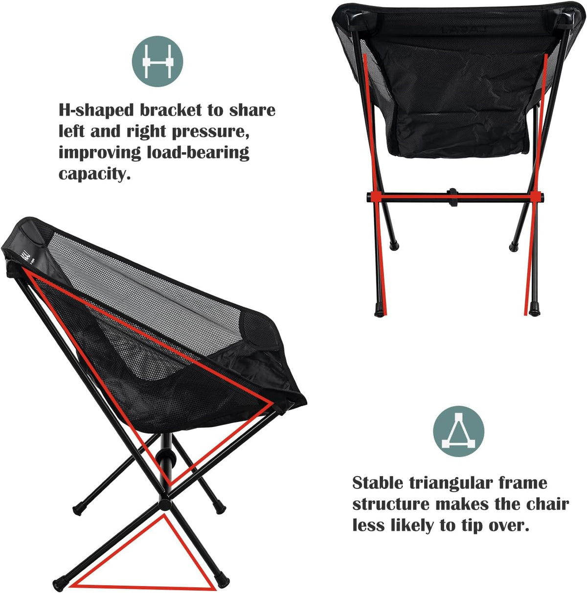 Ultra-Light Folding Camping Chair, All-Aluminum Frame, Surper Breathable Fabric, Easy to Carry, Compact Storage Size (2, Black)