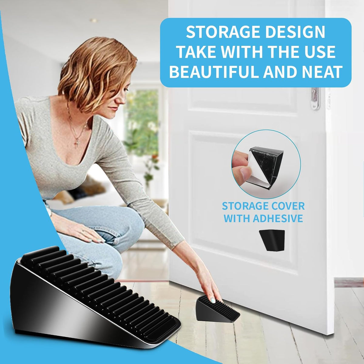 Heavy Duty Tall Door Stop Wedge - Large Door Stopper, Door Stoppers for Bottom of Door, Tall up to 2.6 in, Zinc Alloy and Silicone Made Suits Any Heavy Door Any Smooth Floor