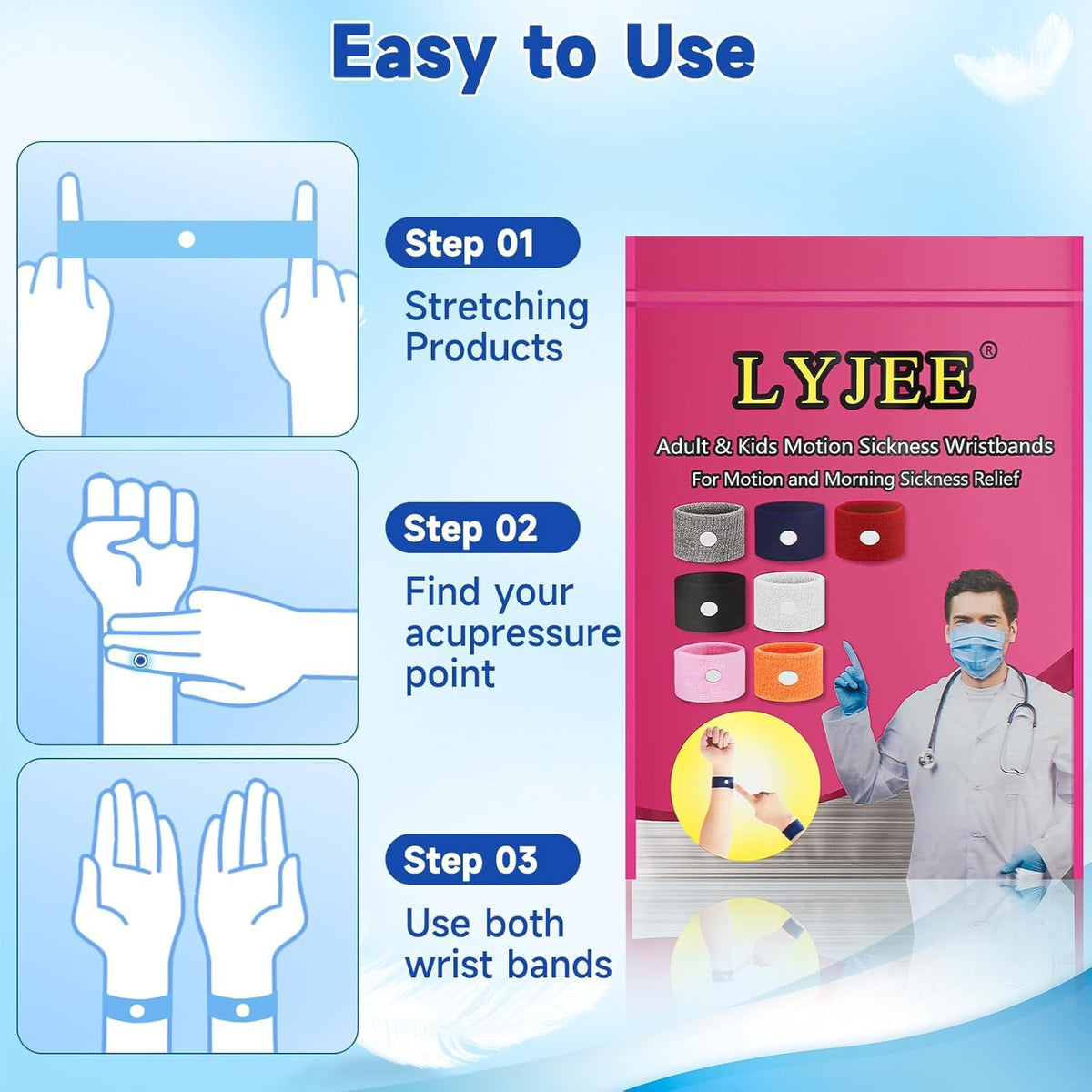LYJEE Motion Sickness Bands for Adults and Kid Morning Sickness Relief Through Pressure Point Therapy Seasickness Wristband for Cruise Travel