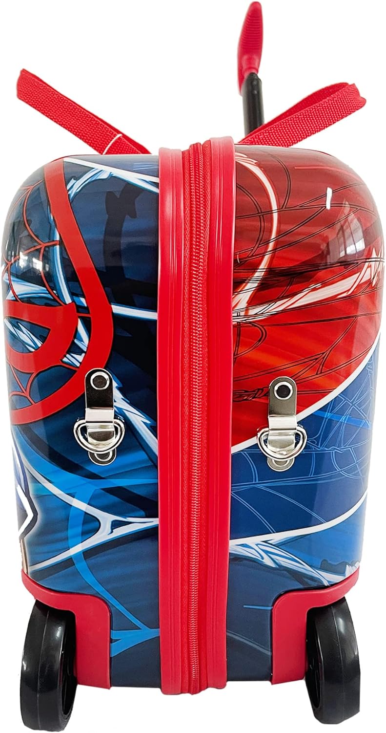 Fast Forward Spiderman Ride on Luggage for Kids, 18'' Suitcase with Seat for Kids, Cute Lightweight Travel Trolley