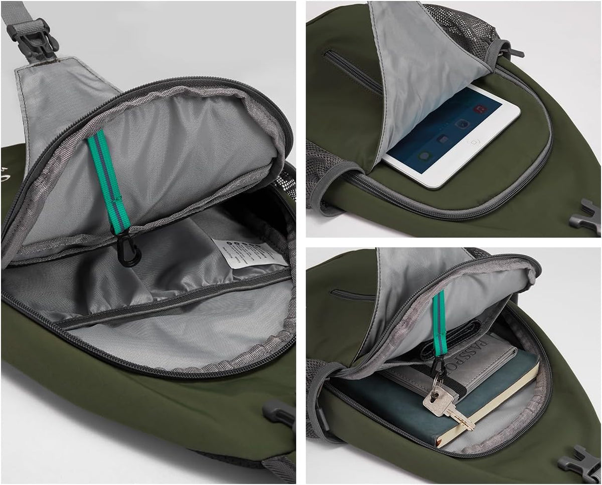 WATERFLY Crossbody Sling Backpack Sling Bag Travel Hiking Chest Bags Daypack (Dark Green)
