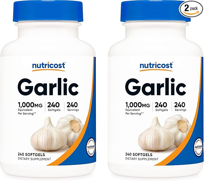 Nutricost Garlic 1000mg, 240 Softgels (2 Bottles) - Orderless, Premium Gluten Free Supplement