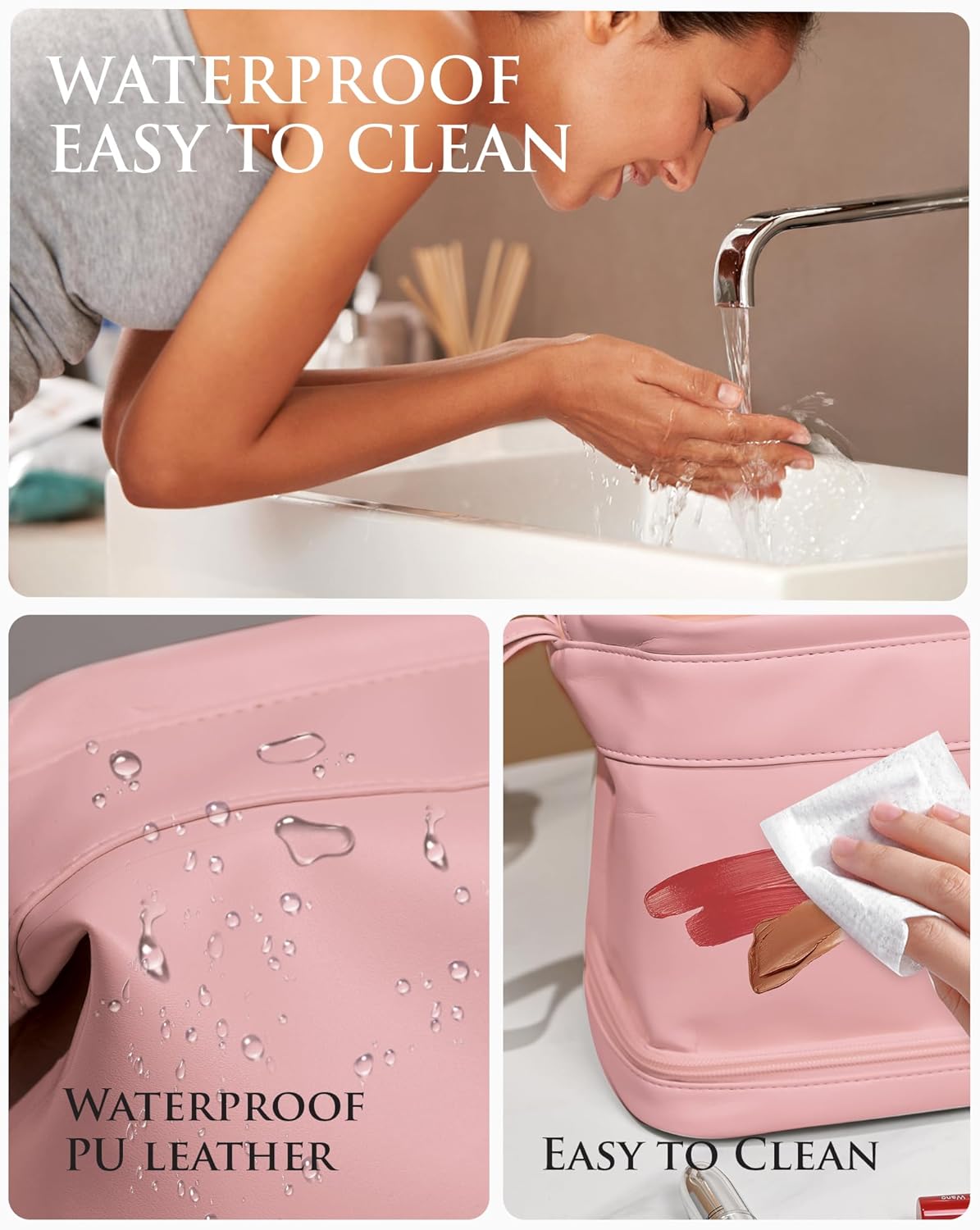 Travel Essentials for Friends Female Mom, Personalized Makeup Bag, Double Layer Cosmetic Bag with Makeup Brush Organizer, Waterproof, Large Capacity PU Leather Toiletry Bag Customized Gifts