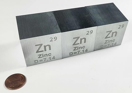 1.5" 38.1mm Zinc Metal Cube Zn up to 99.9% Pure Periodic Table Element Engraved Density Collection Science Education Display Block Cube + Acrylic Case Box - 1PC