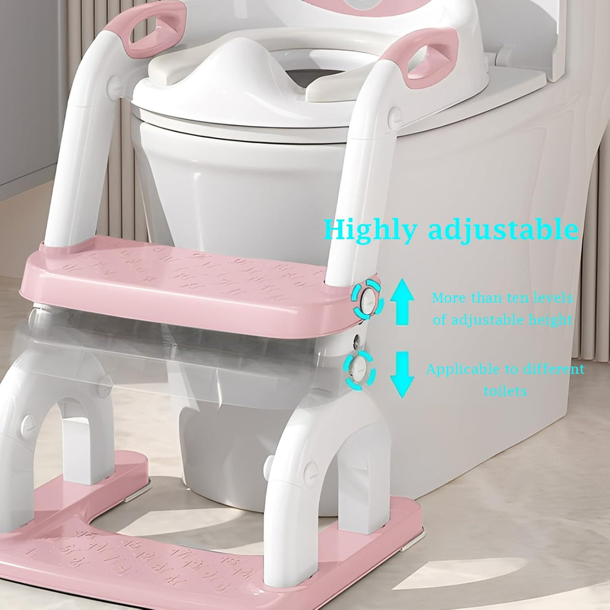Potty Training Seat Upgraded 2-in-1 Potty Toilet for Kids Boys and Girls, Adjustable Step & Seat Height with Splash Guard Anti-Slip Pad Step Stool(White and Pink)