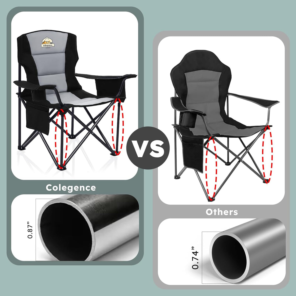 Oversized Folding Camping Chairs - 450 LBS Support Heavy Duty Camp Chair with Padded Cushion, Portable Outside Chairs with Carry Bag,Cooler, Cup Holder for Outdoor, Lawn, Sports - Black