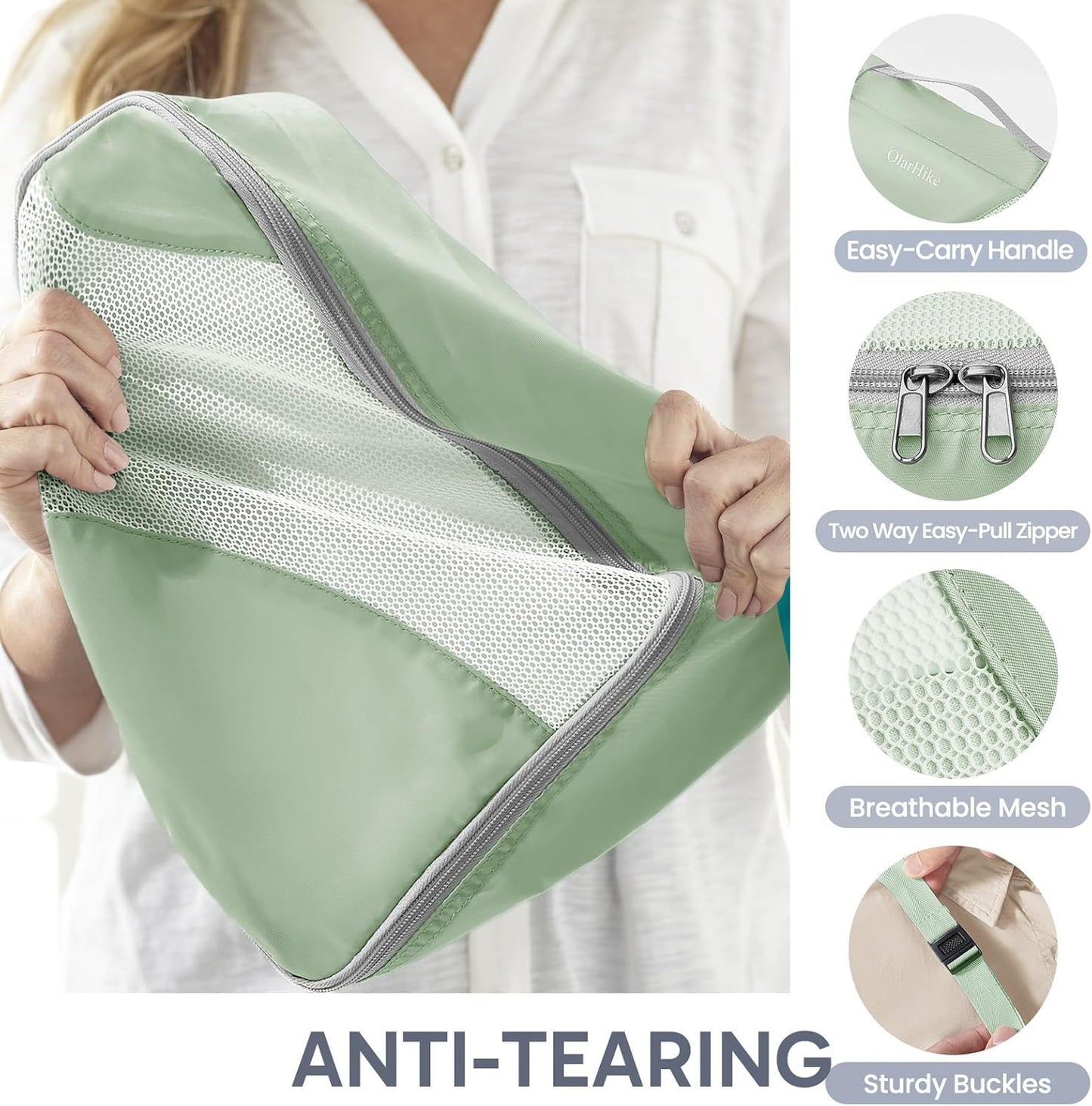 ALL INCLUDED 10 Set Durable Packing Cubes for Suitcases,OlarHike Essentials for Travel,UPGRADED Anti-Tear Stitching, NEW Improved Luggage Packing Organizers for Travel Accessories, Matcha Green