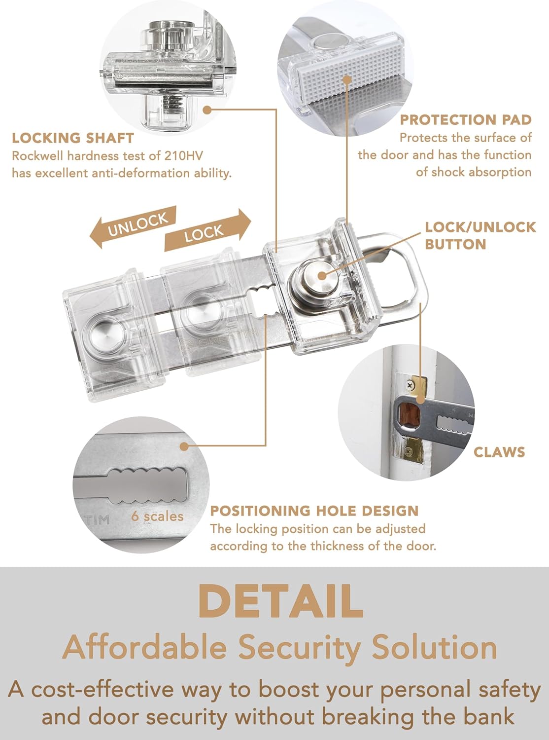 Greatim Portable Door Lock for Travel Hotel Safety, Stainless Steel Security Lock, Compact Safety Lock for Room Door, Universal Portable Travel Door Lock for Room Security