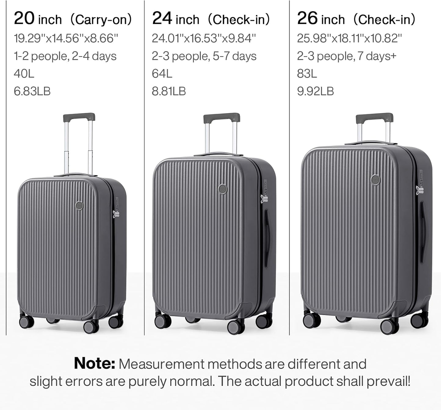 mixi 26 Inch Large Checked Luggage PC Hardshell Suitcases with Wheels for Travel Woman Men, Rock Gray