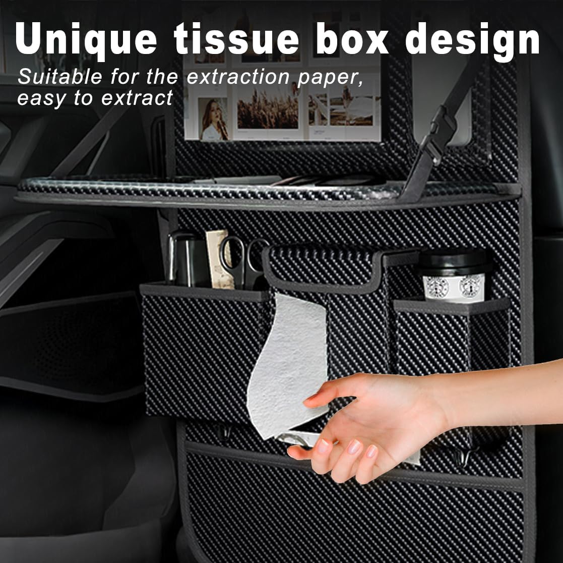 Car Seat Organizers,Multi-functional Back Seat Protectors, Storage Pouches, and Tray Holders (for Cars, Kids, Seat Back and Rear Seats) (Carbon Fiber, 1 Pcs)