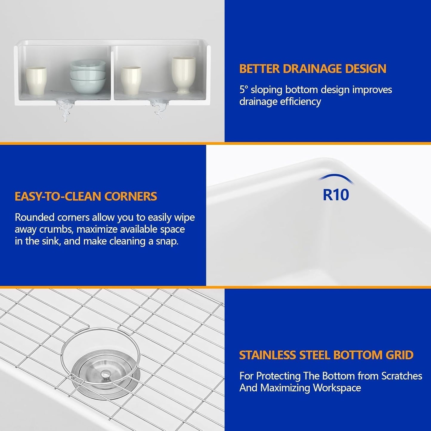 Dcolora Farmhouse Sink Double Bowl, White Kitchen Sink 33 Inch Farm House Workstation Ceramic Apron Front Country Sinks #DC-A8879, 33"x20"x10"