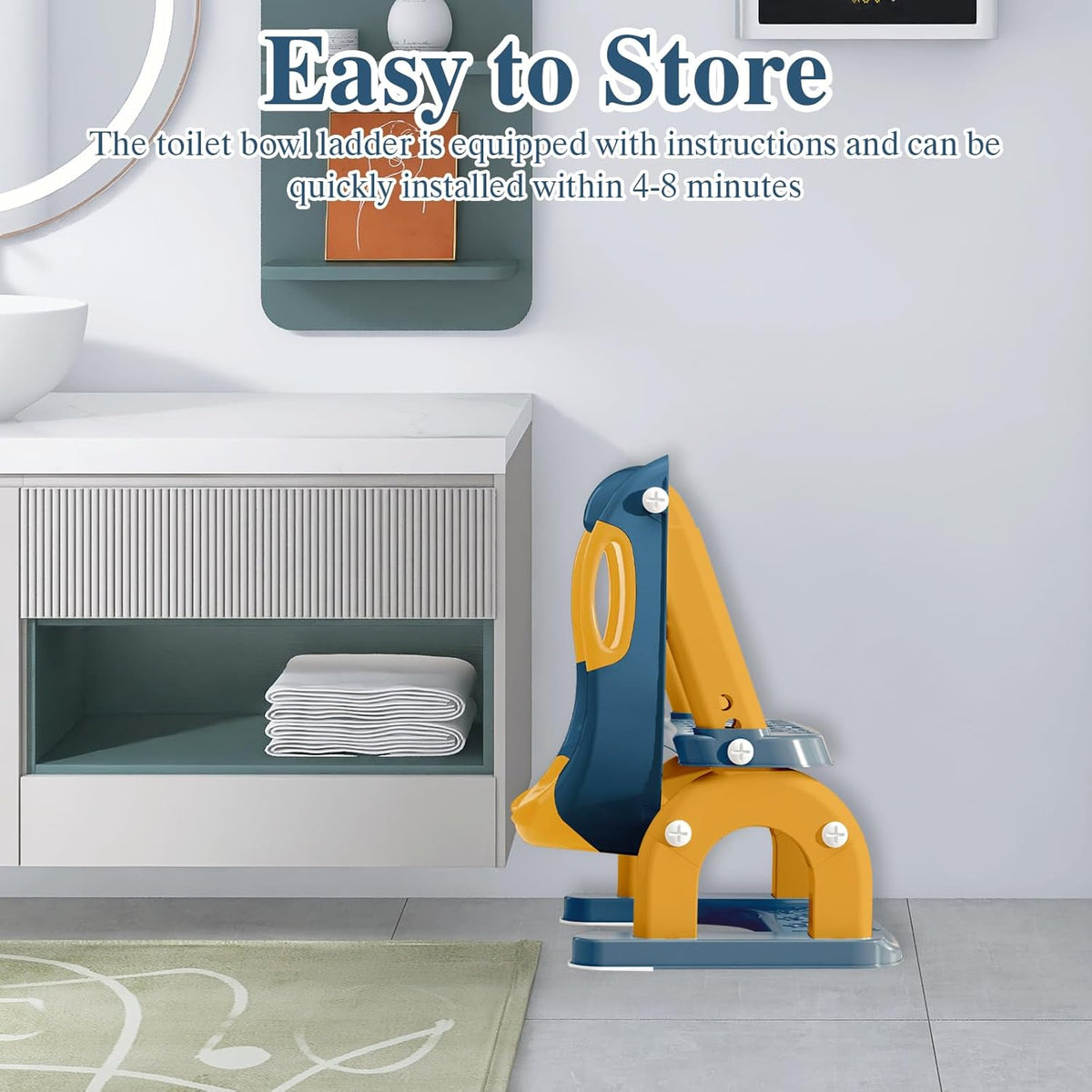 Potty Training Seat for Toddlers, Adjustable Height 2-in-1 Potty Training Toilet Ladder for Kids Boys Girls with Splash Guard, Waterproof Cushion, Anti-Slip Pad Step Stoo - Dark Blue