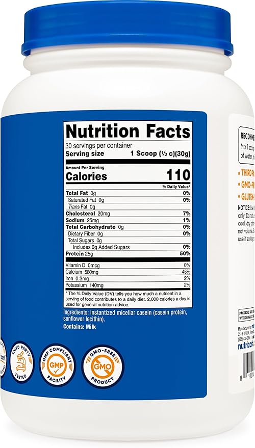 Nutricost Casein Protein Powder 2lb - Micellar Casein, Gluten Free, Non-GMO (Unflavored)