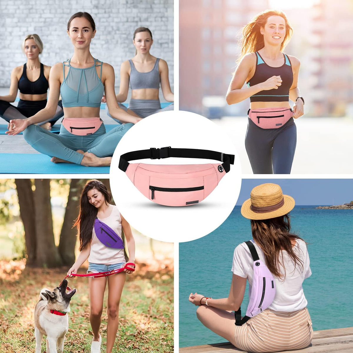 MAXTOP Large Crossbody Fanny Pack with 4-Zipper Pockets,Gifts for Enjoy Sports Festival Workout Traveling Running Casual Hands-Free Wallets Waist Pack Phone Bag Carrying All Phones
