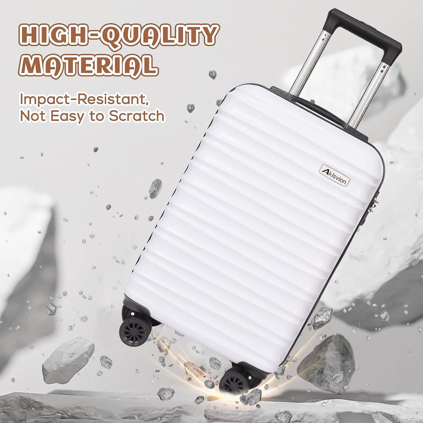 Carry on luggage 20 In suitcase with Spinner Wheels ABS & PC Hardside Luggage(Off white)