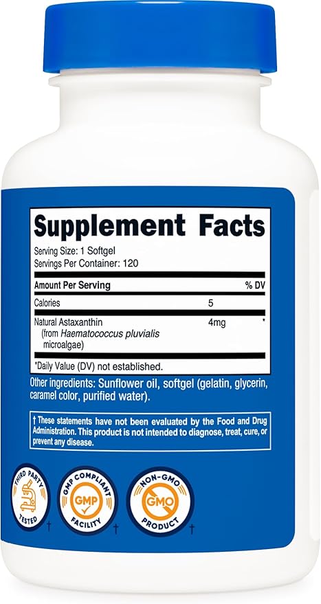 Nutricost Astaxanthin 4mg, Gluten Free and Non-GMO, 120 Softgels (4 Month Supply)