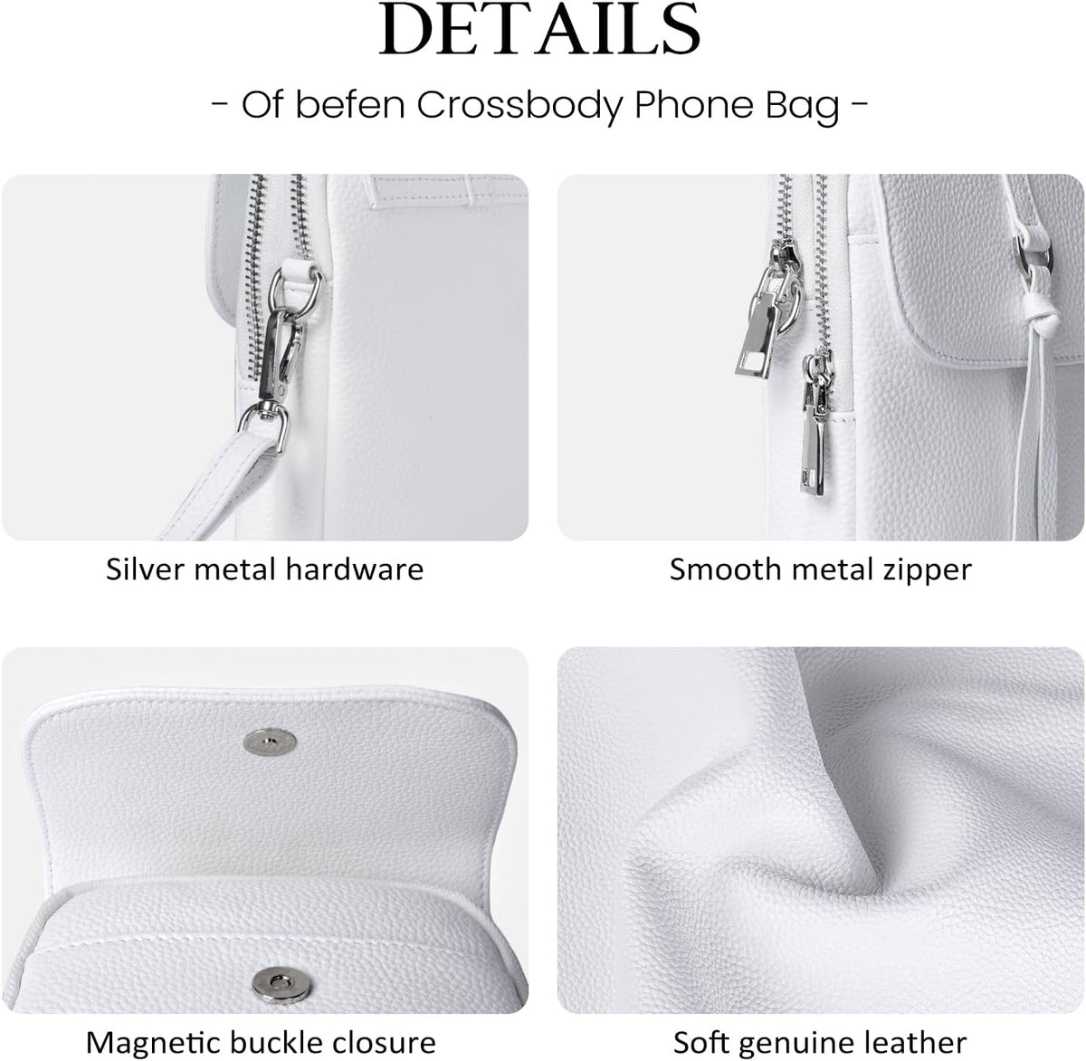 befen Genuine Leather Small Crossbody Bags for Women, Multi Pocket Cell Phone Crossbody Purse with RFID Blocking Card Slots