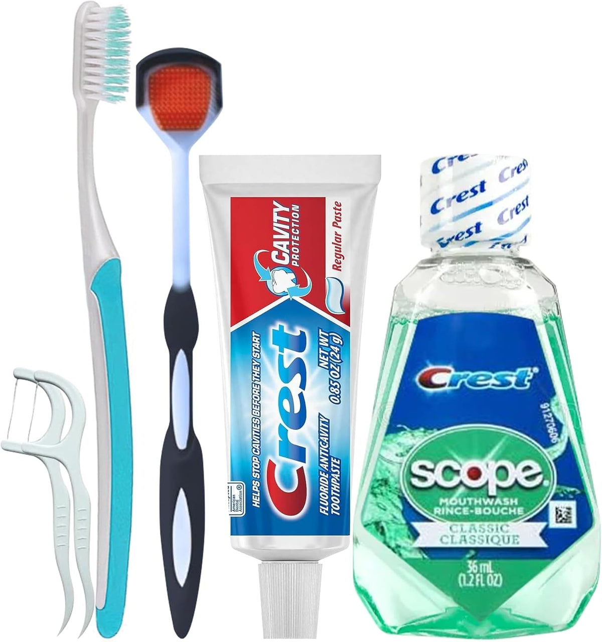 Trektote 6-Piece Travel Size Toothbrush and Toothpaste Set - TSA Approved Toothbrush Travel Kit - Includes Toothpaste and Mouthwash - Dental Oral Care Kit