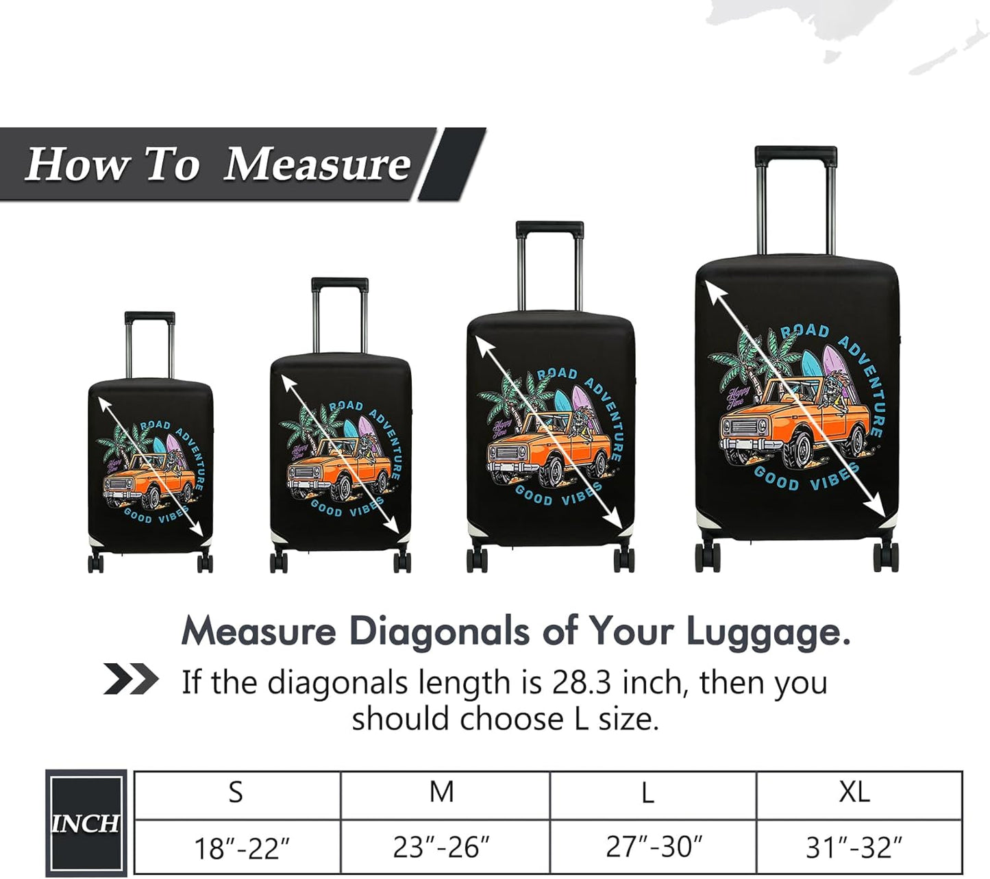 HYPER VENTURE Washable Luggage Cover - Fashion Suitcase Protector Fits 31-32 Inch Luggage (Road Adventure, XL)