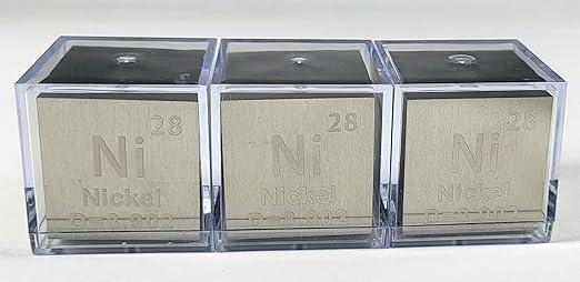 1.5" 38.1mm Nickel Metal Cube Ni up to 99.9% Pure Periodic Table Element Engraved Density Collection Science Education Display Block Cube + Acrylic Case Box - 1PC