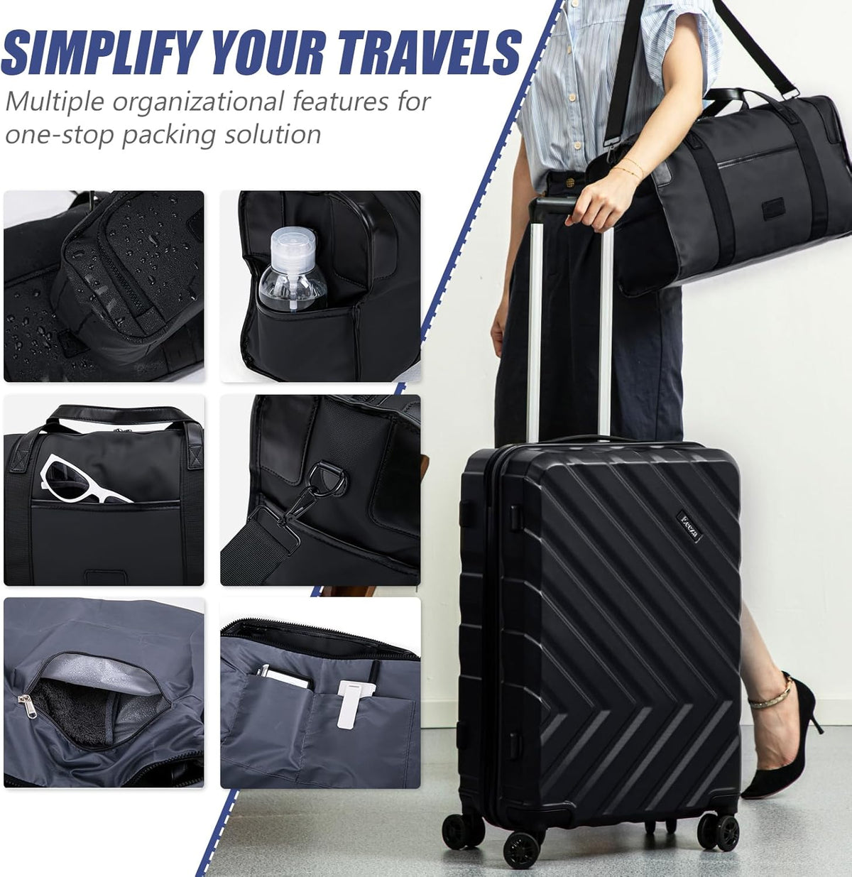 Luggage Sets 5 Piece, Suitcases with Wheels, ABS Hard Case Luggage with TSA Lock Spinner Wheels, Carry On Luggage Set(5 Piece Sets (20"/24"/28"/DB/TB))