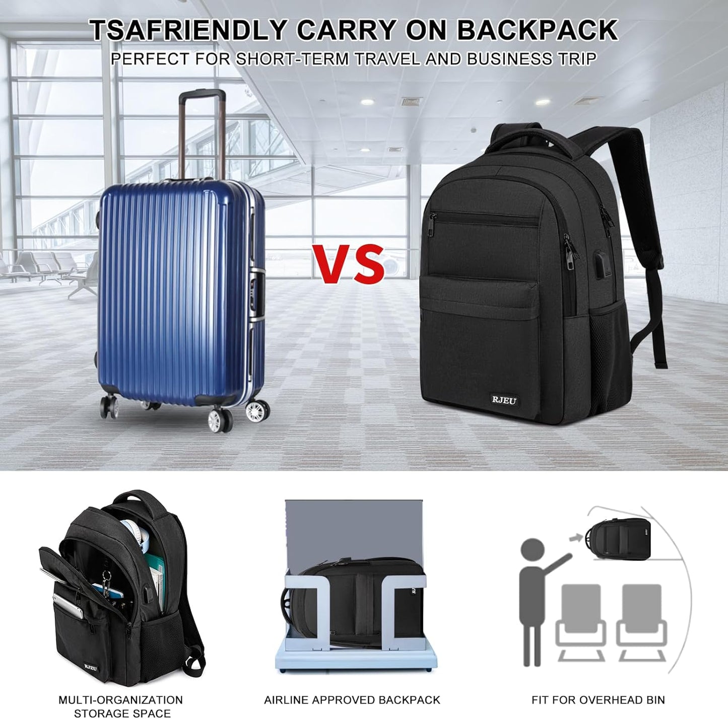 School Backpack for Teen Boys & College Students - 17.3 Inch Laptop Backpack, Ergonomic Anti-Theft Bookbag with USB Charging Port for High School, University, Black